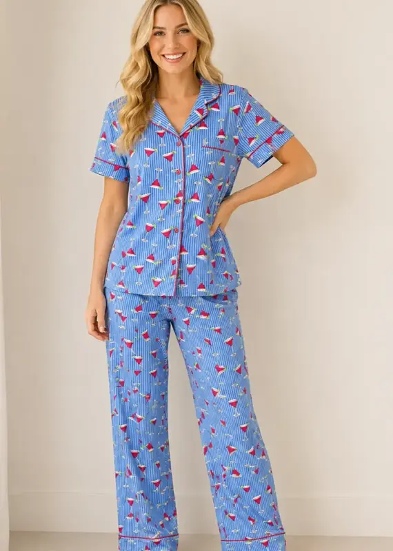 Pinstripe Cosmos Print Yummy Jersey PJ Set