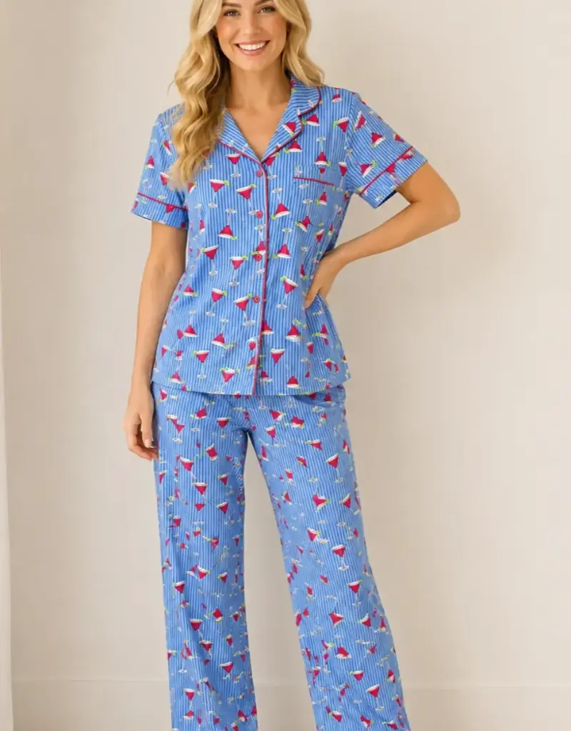 Pinstripe Cosmos Print Yummy Jersey PJ Set