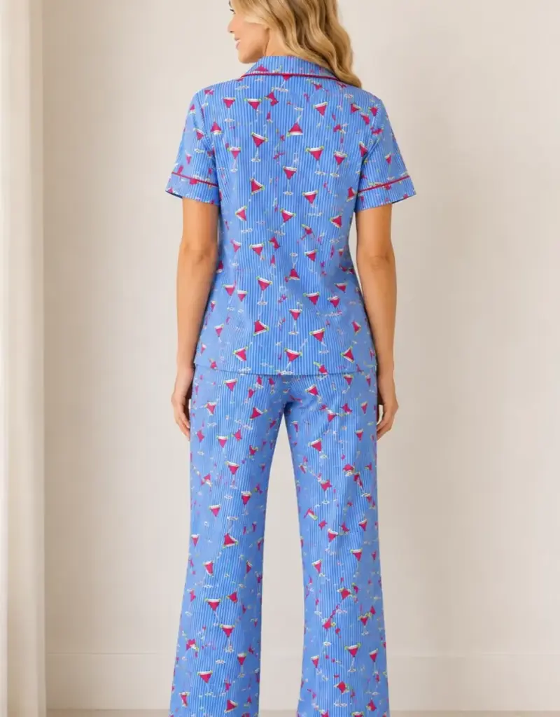 Pinstripe Cosmos Print Yummy Jersey PJ Set