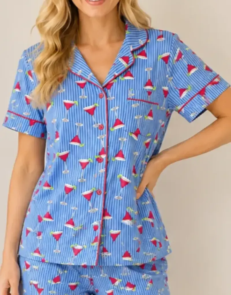 Pinstripe Cosmos Print Yummy Jersey PJ Set