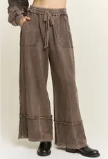 Mineral wash Wide Pants with Raw Hem Frayed