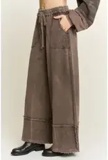 Mineral wash Wide Pants with Raw Hem Frayed