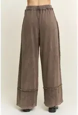 Mineral wash Wide Pants with Raw Hem Frayed