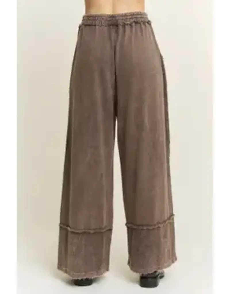 Mineral wash Wide Pants with Raw Hem Frayed