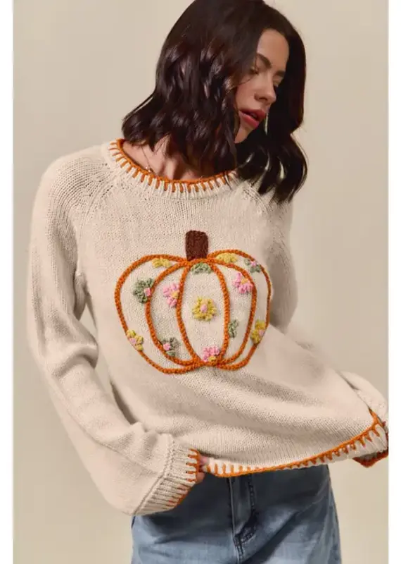 Emily Pumpkin Floral Embroidered Sweater