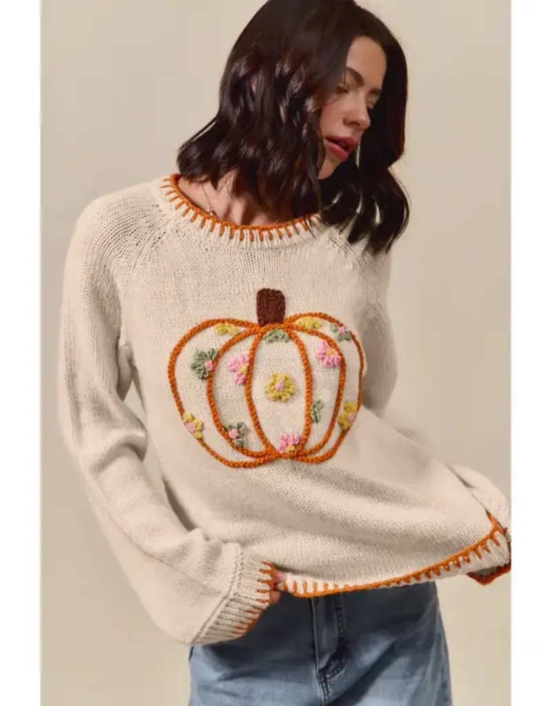 Emily Pumpkin Floral Embroidered Sweater