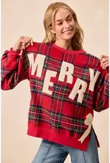 Merry Side Bow Patches Christmas Plaid Sweatshirt
