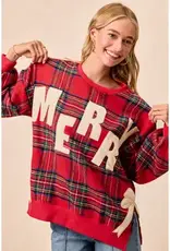 Merry Side Bow Patches Christmas Plaid Sweatshirt