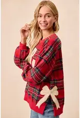 Merry Side Bow Patches Christmas Plaid Sweatshirt