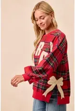 Merry Side Bow Patches Christmas Plaid Sweatshirt