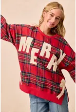 Merry Side Bow Patches Christmas Plaid Sweatshirt