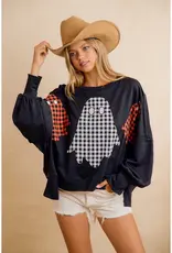 Oversized Plaid Ghost Applique Halloween Sweatshirt