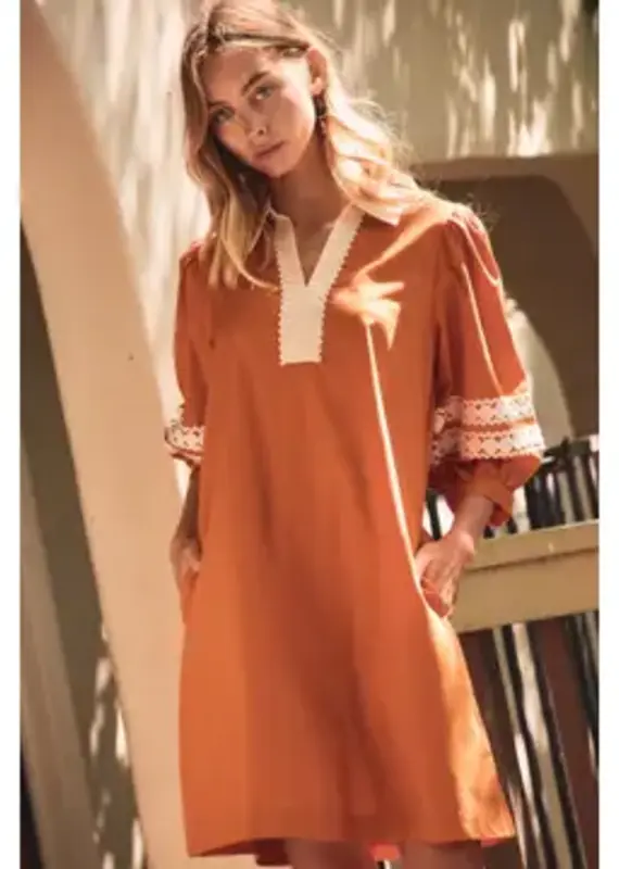 Natalie Split Neckline & 3/4 Sleeves Dress