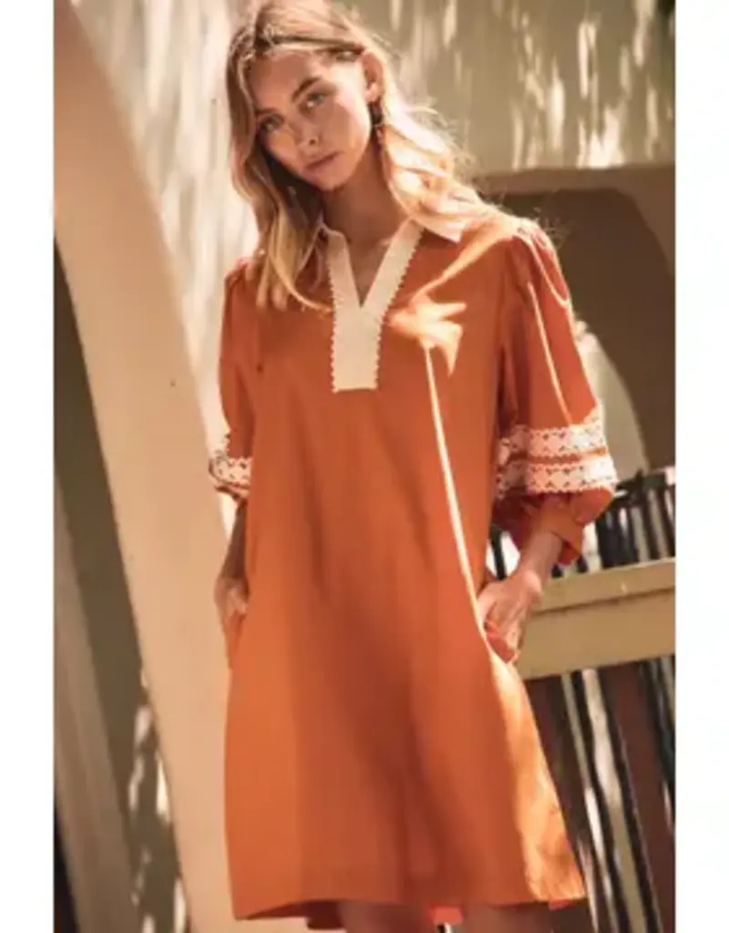 Natalie Split Neckline & 3/4 Sleeves Dress
