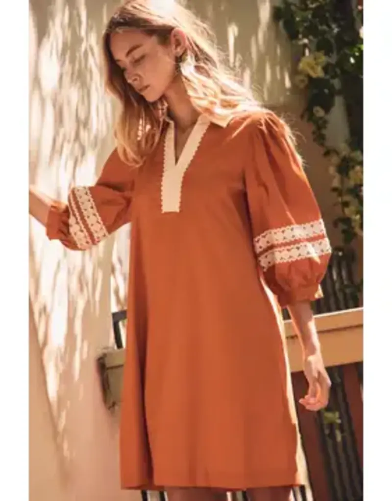 Natalie Split Neckline & 3/4 Sleeves Dress