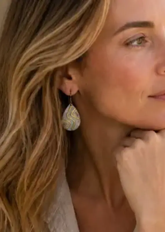 Copper Patina Handcrafted Earrings - Ivory Chevron