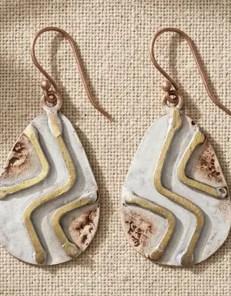 Copper Patina Handcrafted Earrings - Ivory Chevron
