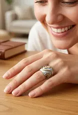 Copper Patina Handcrafted Ring - Ivory Chevron
