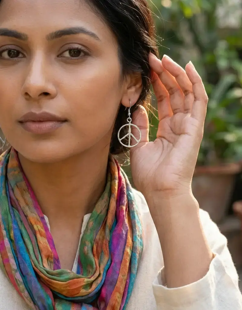 Silver Plated Earrings - Smaller Size Peace Sign