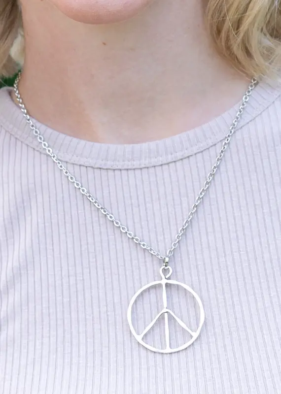 Silver Plated Necklace - Peace Sign