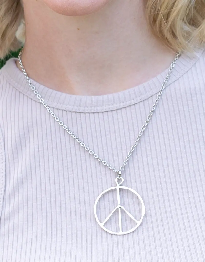 Silver Plated Necklace - Peace Sign