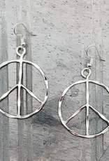 Silver Plated Earrings - Peace Sign 2.5"