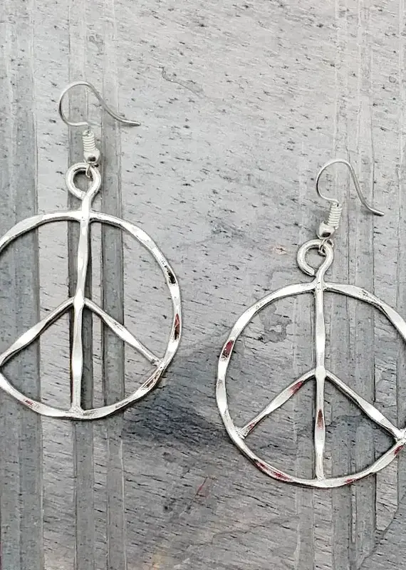 Silver Plated Earrings - Peace Sign 2.5"
