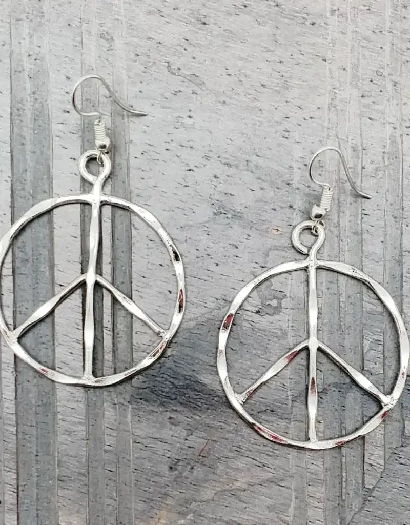 Silver Plated Earrings - Peace Sign 2.5"