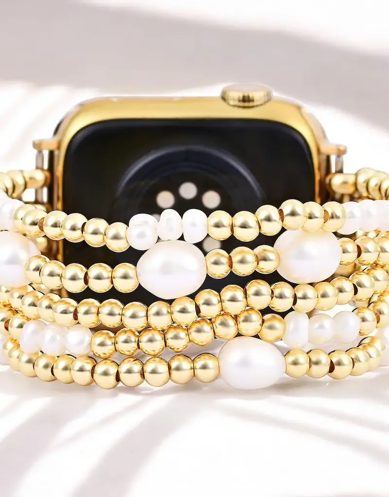 Gold and Pearl Stretch Apple Watch Strap