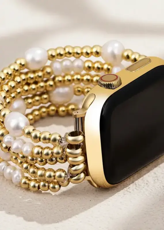 Gold and Pearl Stretch Apple Watch Strap