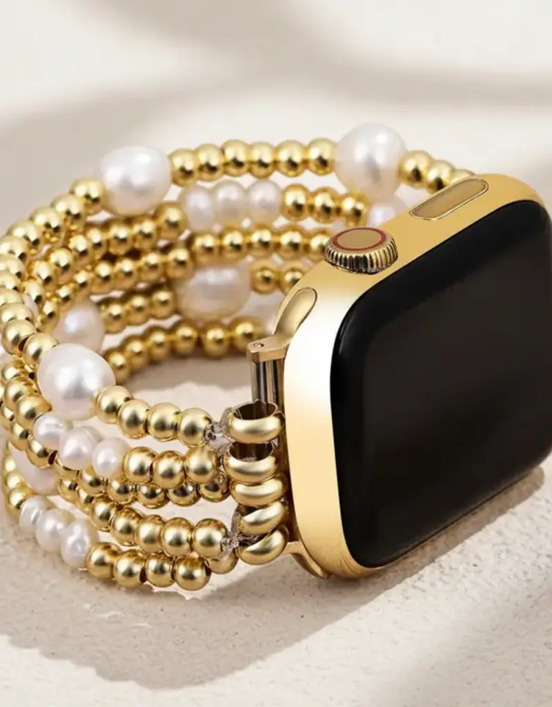 Gold and Pearl Stretch Apple Watch Strap