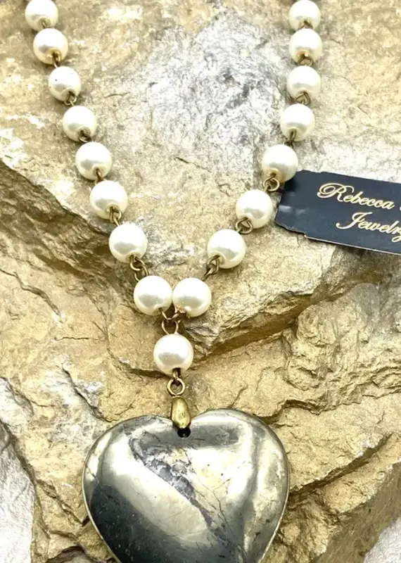 Boho Natural Stone Heart Pyrite Statement Necklace