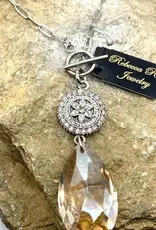 Boho Silver Floral Crystal Statement Charm Necklace