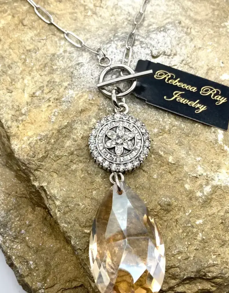 Boho Silver Floral Crystal Statement Charm Necklace