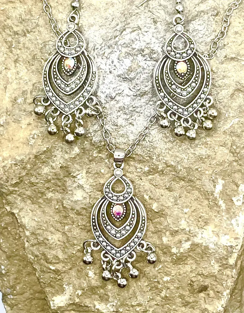 Boho Vintage Silver Charm Necklace
