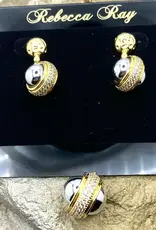 Gold Barrel Necklace Set with Crystal & Silver Accent