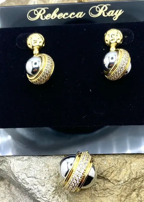 Gold Barrel Necklace Set with Crystal & Silver Accent
