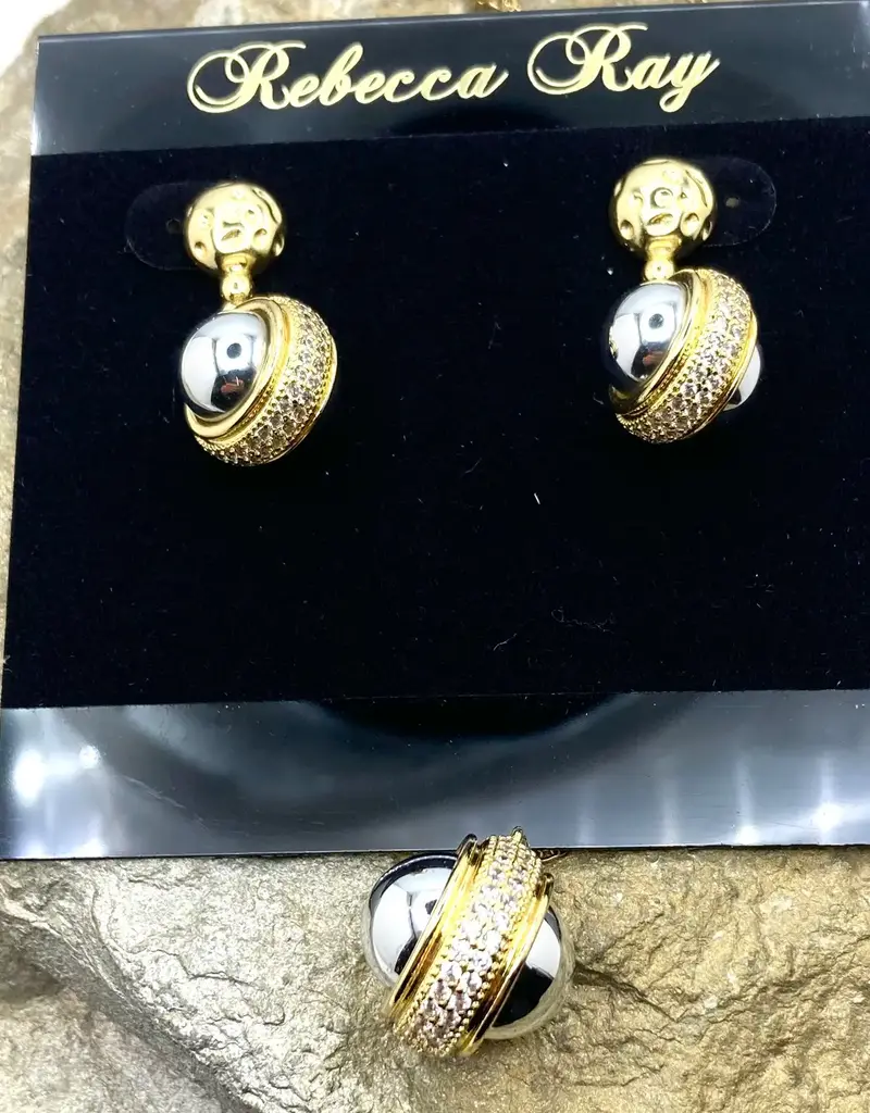 Gold Barrel Necklace Set with Crystal & Silver Accent