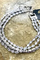Triple‑Strand Stainless Steel Bracelet with Oval Crystal