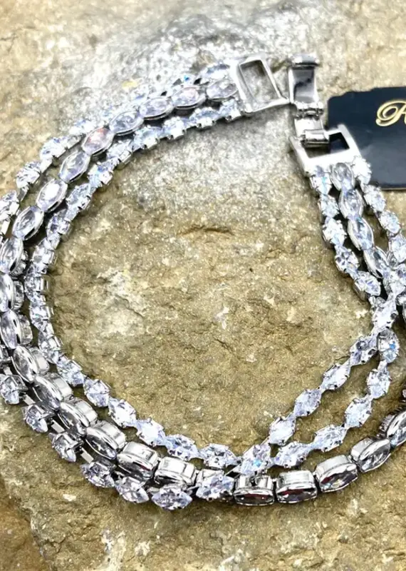 Triple‑Strand Stainless Steel Bracelet with Oval Crystal