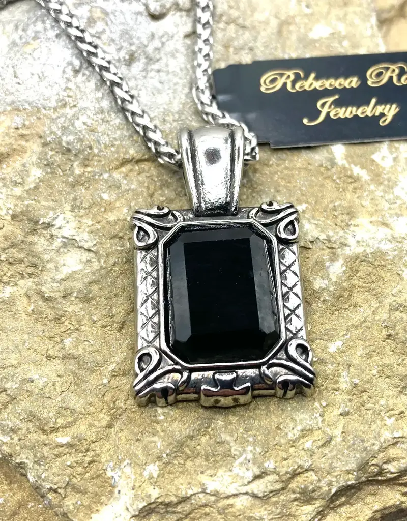 Vintage Silver and Black Statement Boho Charm Necklace