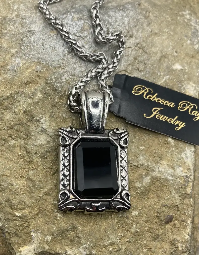 Vintage Silver and Black Statement Boho Charm Necklace