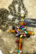Vintage Chunky Cross with Gemstone Statement Necklace