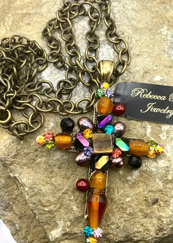 Vintage Chunky Cross with Gemstone Statement Necklace