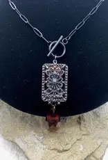 Vintage Gun Metal Necklace with Crystal Drop