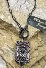 Vintage Gun Metal Necklace with Crystal Drop