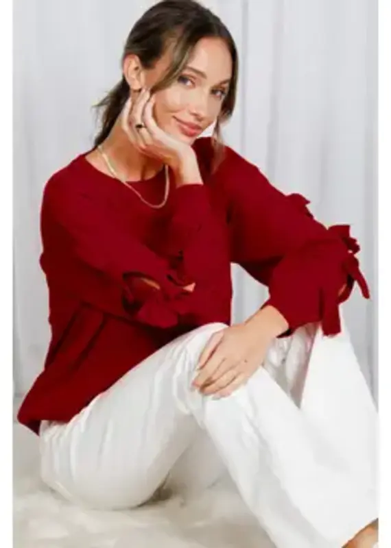 Betsy Crew Neck Sweater With Bow Detail Sleeve