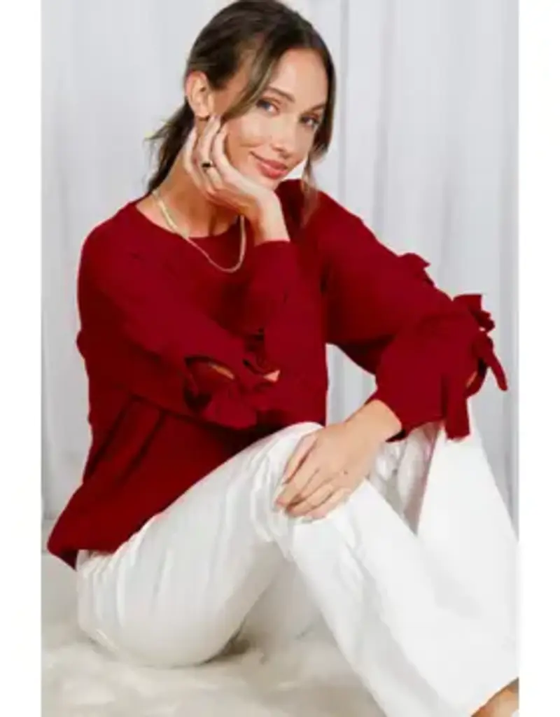 Betsy Crew Neck Sweater With Bow Detail Sleeve