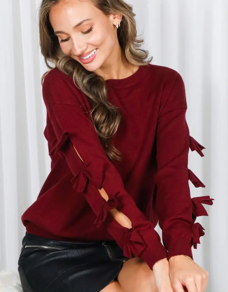 Betsy Crew Neck Sweater With Bow Detail Sleeve