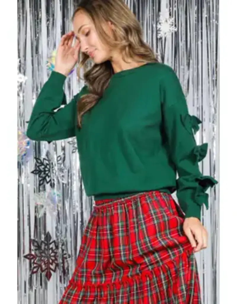 Betsy Crew Neck Sweater With Bow Detail Sleeve